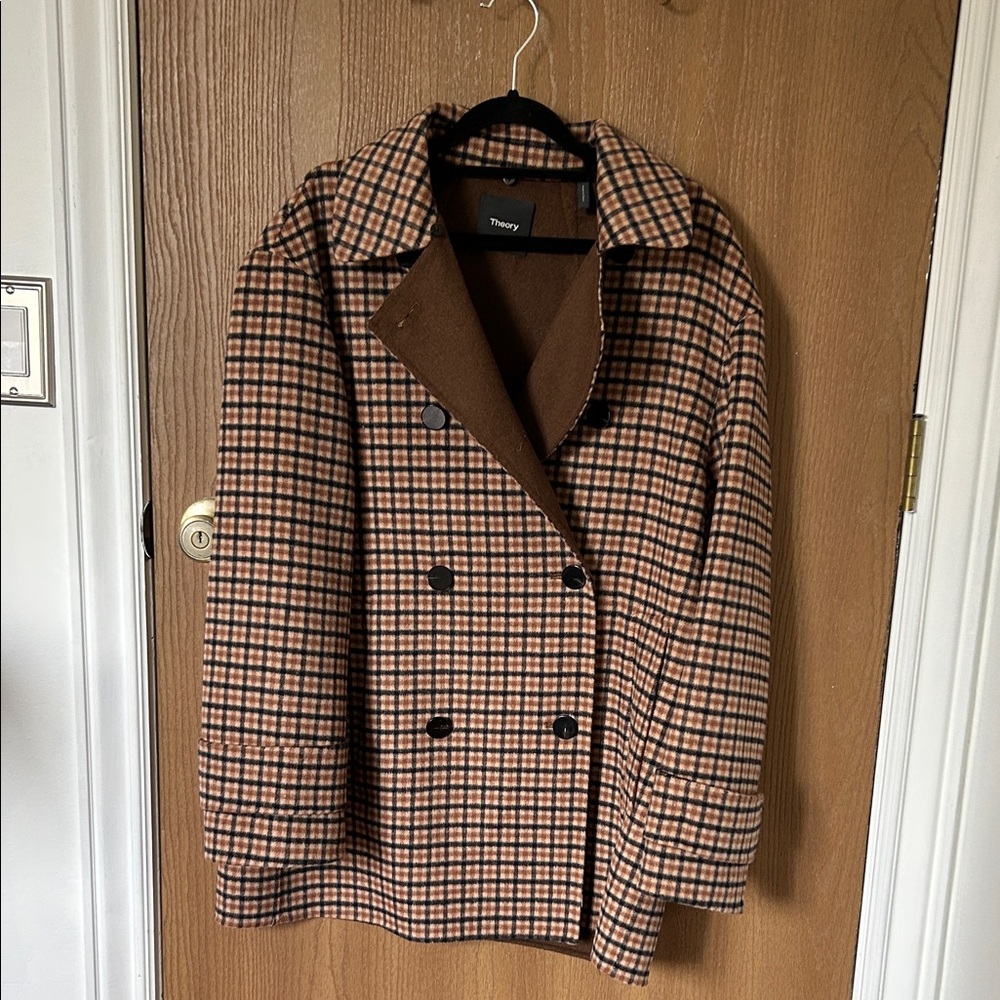 Theory - Plaid Pea Coat, size M